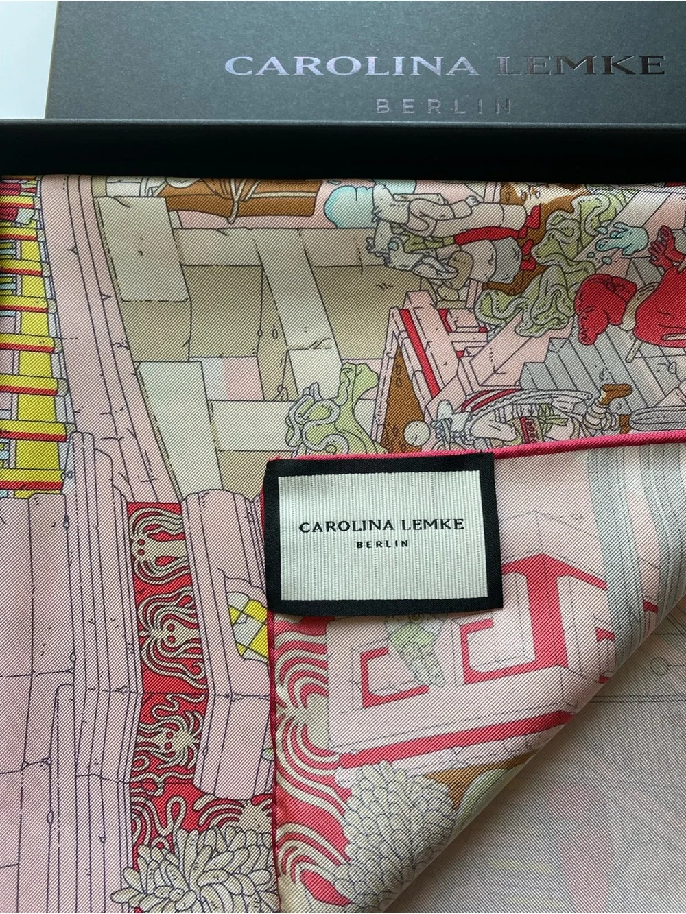 NEW Carolina Lemke Pink Silk Rose Celestial Cathedral Equestrian Printed Scarf